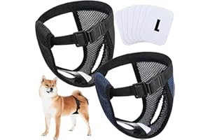 WEEWOODAY Pack of 2 Reusable Dog Nappies with 6 Hygiene Pads, Washable for Female Dogs, Monthly Bleeding, Washable Protective Trousers, Environmentally Friendly, Black and Blue (L)