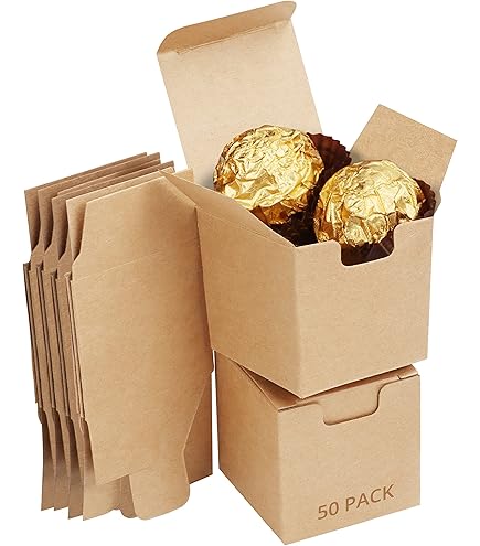 Belle Vous Lot De 50 Coffrets Cadeaux Kraft Marron - 5,6 X 5,6 X 2,5 Cm - Coffrets
