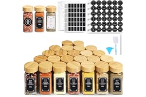 TrustKK Lot de 24 bocaux à épices en verre de 120 ml avec couvercles en bambou, pots à épices avec étiquettes et accessoires