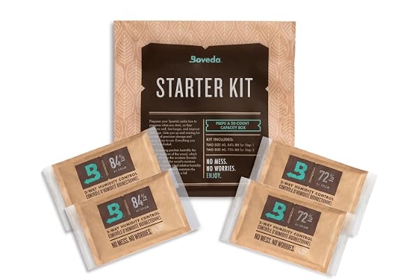 Boveda Kit de démarrage pour cave à cigares en bois avec contrôle de l'humidité à 2 voies | Comprend (2) de chaque taille 60 Boveda 84 % HR et 72 % HR | 1 pièce