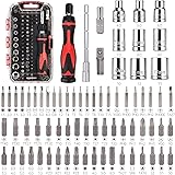 Amazon Basics Set di chiavi a cricchetto magnetiche e cacciaviti di precisione per elettronica, 73 unità, Nero, Rosso, Argent