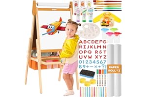 Belleur All-in-One Art Easel for Kids with 2 Paper Rolls & Deluxe Accessories, Adjustable Magnetic Double Sided Whiteboard & Chalkboard, Painting Kid Easel for Toddlers 2-8