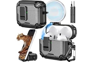 Inesore for AirPods 5/4 Case, Carbon Fiber Texture-Black | Compatible with MagSafe, Phone Stand Design Cover for AirPods 5/4