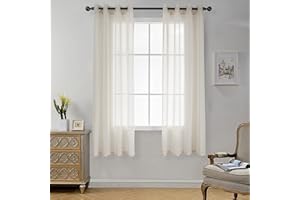 CUCRAF Net Curtains - Sheer Voile Linen Eyelet Curtains for Living Room & Bedroom, 72" Drop Pair, Wrinkle Resistant Solid Colour Easy to Clean & Machine Washable