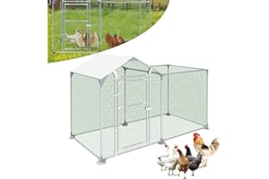 ORHEYA Recinzione a ruota libera pollaio in metallo con tetto parasole, per uccelli e polli, per piccoli animali (2 x 1 x 1,4 m)