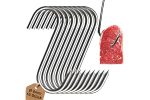 50 kg lastkapacitet – kötthakar rostfritt stål med spets, 10 stycken kötthakar – 18 cm | Ø 6 mm – S-krok rostfritt stål, slakteritillbehör rökhakar för öring, rökhakar, hängkrokar, slaktarkrokar