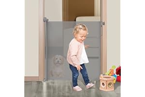 YAJIAYA Retractable Stair Gate for Baby and Dogs,140 X 83cm(55x33in) Baby Gate with Safety Lock,Extra Wide Baby Safety Gate for Large Opening Extra Large Pet Gates for Dogs Cats Indoor