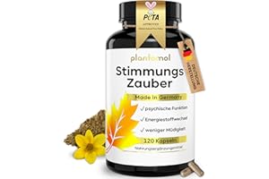 ‎PLANTOMOL 120 Johanniskraut Kapseln hochdosiert - 1000mg Johanniskraut-Extrakt mit GABA & L-Tryptophan - pflanzlicher Stimmungsaufheller hochdosiert - Stimmungszauber - 3 Monatsvorrat