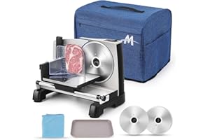 Moongiantgo Affettatrice Elettrica da Casa, Affettatrice Professionale con Blocco di Sicurezza, Spessore Regolabile 0-18mm, 2x Lama in Acciaio Inox da 19cm per Carne/Pane/Formaggio/Verdura (200W)