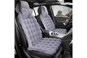 ELE ELEOPTION Luxury Plush Car Seat Cushion Set, Soft Fluffy Warm Faux Rabbit Fur Non-Slip Front and Back Seat Covers Fuzzy Car Seat Cushion for Winter Universal Fit (Gray, Front Seat Covers & Neck Pillows( 6pcs))