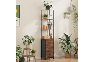 OYRREU Corner Book Shelf with 3 Fabric Drawers, Tall Narrow Corner Shelf for Bedroom, Living Room, Narrow Shelving Unit with Storage, Retro Brown, 172 CM