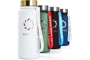 REFYLL X Butelka termiczna ze stali nierdzewnej "Power" 1L I 2 nakrętki I Podwójne ścianki termiczne I 24H zimne & 12H gorące I Bez BPA I Butelka fitnessowa 1000ml do napojów gazowanych