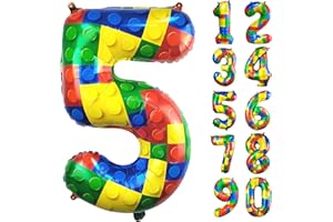 CHANGZHONG® Baustein Geburtstag Ballon Zahl 5 in Farbe Riesen Folienballon Mylar luftballon für Mädchen Jungen Geburtstag Party Dekoration Supplies