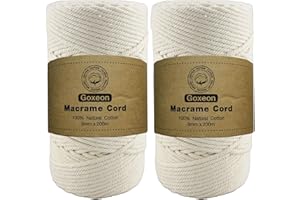 GOXEON 2 Pack Macrame Cord 2x 3mm x 200m Cotton Cord - 4 Strand Twisted Natural Cord for Wall Hanging, Plant Hangers, Crafts, Knitting(Beige+Beige)