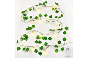 Dalugo Ivy Battery Fairy Lights, 2M 20LED Warm White Battery Operated Vine Fairy Lights with 6h Timer, IP65 Waterproof Artificial Ivy Leaf Garland with String Lights for Garden,Wedding,Home Wall Decor