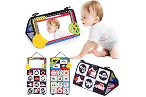Tuaeccki Giochi Neonato 0 3 6 9 12 Mesi Giocattoli a Specchio per Bambini Tappeto Tummy Time Neonati Specchio Montessori per Bambini Bianco e Nero Giocattoli Educativi per Ragazzo Ragazza, Zoo