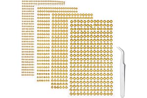 iJiZuo 4 Fogli 1792 Pezzi Strass Autoadesivo, con Pinzette, 3/4/5/6 mm Gemme Rotondo di Perline, Acrilico Diamante Strass Sticker, per Telefono PC Decorazione Fai da Te, Make-up, Unghie-Oro