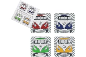 BRISA VW Collection Dessous de Verre Volkswagen, en liège, revêtu de MDF Lot de 4 (VW T1 Bus/Sama Strips/Couleurs)