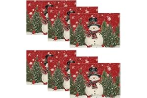 ‎ARTOID MODE Artoid Mode Schneemann Rot Schals Kiefern Weihnachten Platzsets 6er Set, 30x45cm Urlaub Tischsets Waschbar Platzdeckchen Küche Party Deko