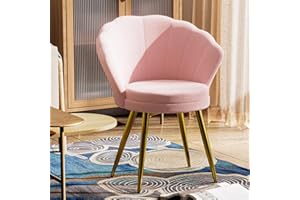 Rcynview 1 silla de comedor tapizada con respaldo de pétalos, silla reclinable con patas de metal doradas, silla de comedor tapizada, asiento para comedor, salón, cocina, forma de flor, color rosa