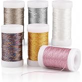 Ferizzia 6 Rolls Metallic Thread Set, 300 m Metallic Cord, Multicoloured | Colorful Metallic Thread, Metallic Threads for Ccr