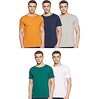 Amazon Brand - Symbol Men's Solid Regular Fit Half Sleeve Cotton T-Shirt (Combo Pack of 5)