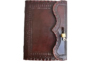 ‎JAALD 10" Leather Journal with Lock Writing Pad Blank Notebook Handmade Notepad Men & Women Unlined Paper Best Present Art Sketchbook Travel Diary to Write Book of Shadow Refillable Grimoire Maroon