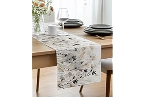 Vorysum Runner da Tavolo Moderno Fiori Neri Runner Tavola Marrone Pittura Runner Astratto Decor Runner da Tavola Cucina Tovaglia per Interni Vacanze Feste 40 x 140 cm