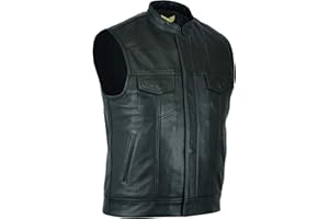 Leatherick Gilet de Moto en Cuir de Vache de qualité supérieure SOA Anarchy pour Homme Noir (S - EUR46)