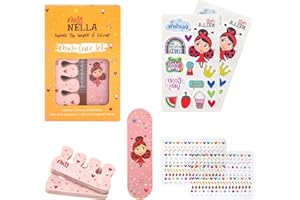 ‎MISS NELLA Miss Nella NAIL KIT Maniküre- und Pediküre-Set für Kinder mit Nagelsticker, Tattoos, Nagelfeile und Zehenspreizer speziell für Kinderhände und -füße