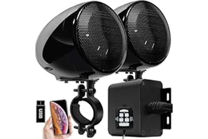 Aileap MX150 Sistema de Audio Amplificador de Motocicleta con AUX, MP3, USB, Radio FM, Altavoces estéreo Bluetooth de 4 Pulgadas Impermeables para Motocicletas ATV UTV RZR (Negro, Neto)