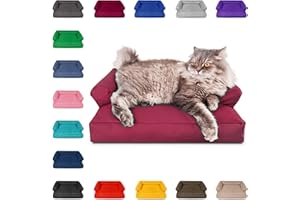 PATCH HOME Katzenbett – Oeko-TEX Zertifiziert – Katzenmöbel – mit recyceltem Styropor gefüllt – Katzensofa – Made in Germany – 50x40x15 cm – Weinrot