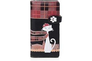SHAG WEAR Shagwear portafoglio per giovani donne gatto viaggiante nero/Travelling Cat in Paris, Large Purse(WALT 0958Z):