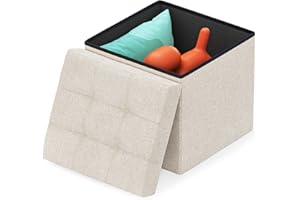 ‎SUHU Ottomane Sitzwürfel Klappbar Sitztruhe Pouf Aufbewahrungsbox Sofa mit Stauraum Stuhl Stoffüberzug Sitzhocker Hocker Sitzbank Gepolstert für Eohnzimmer Schlafzimmer Flur Schminktisch Büro Beige