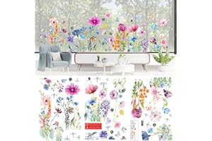 UGBO Wiosenna samoprzylepna naklejka na okno, naklejka na okno, kwiaty, ważki, dekoracja okienna, antykolizyjna, do pokoju dziecięcego, na imprezę, akcesoria