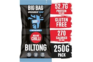 BEEFit Biltong Beef Jerky Big Bag - Healthy High Protein Snacks, Gluten Free and Keto Friendly Snack - Perfect for On-the-Go or Fitness Enthusiasts (Red Hot Chilli, 250g)