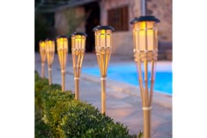 Lights4fun Pair of Large Solar Powered LED Bamboo Garden Tiki Torches