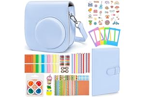Eurhomewit Instantané Caméra Accessoires pour Instax Mini 12, Kit Comprend Housse Appareil Photo/Album/Cadres/Filtre/Autocollant Dessin animé/Autocollant de Bord and Coin - Bleu Pastel