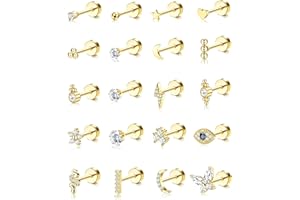 FIOROYAL 20 Pieces Tiny Cartilage 20G Hypoallergen Medizinische ohrstecker Knorpel Helix Ohrringe Stern Mond Ball Schlange Zirkonia Flatback Piercing Ohrringe Set für Damen Herren Gold
