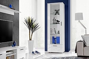 Komodee, Vitrina de Armairo Alessandria, Blanco, Ancho 60 cm x Alto 192 cm x Profundidad 42 cm, SIN LED, 3 estantes, para salón, Dormitorio, Pasillo