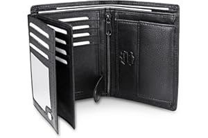 Frentree Portefeuille pour Homme en Cuir Nappa avec Protection RFID, 15 emplacements pour Cartes, Format Portrait, Noir