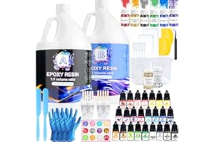 Ghguole Resine Epóxy,7.6 L/2 Gallons Kit Resin Epóxy Transparente et Durcisseur avec Colorant,Paillette,1: 1 Ratio Revêtement pour Bois,DIY,Créations Artistiques,Fabrication Bijoux,Table,Décoration