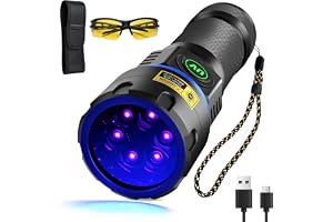 DARKBEAM UV Ficklampa 365nm Svart ljus 6xLED Blacklight | Uppladdningsbara USB ultravioletta ficklampor Kraftfull 60W Woods l