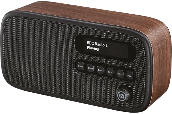 VQ Dexter Radio Dab Plus/Dab avec FM, Haut-parleurs Stéréo 3W et Écran LCD - Alimentée par Secteur et Batterie Radio Portable avec 60 Présélections, Antenne et Prise Casque - Noyer
