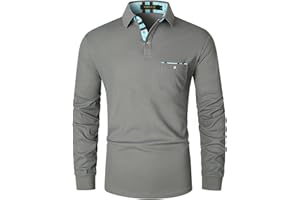 VMSUCIJ Polo Hombre Premium Manga Larga con Contraste de Color Elegante Estilo Elegante Camisa Deportiva con Bolsillo Real