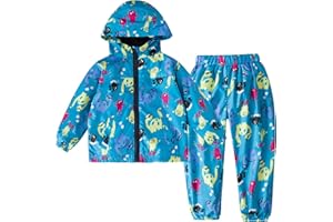LZH Chubasquero para niños pequeños, bebés, niñas, impermeable, con capucha, chaqueta con capucha, abrigo de dinosaurio + traje de pantalones