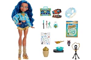 Monster High Self-Scare Secrets Cleo De Nile-Puppe und Zubehörset mit 13 realistischen Überraschungen wie EIN Töpferset und Make-up, JMG74