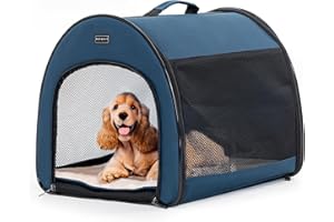 PETSFIT Collapsible Dog Crate, Dog Travel Crate - 26.5 Inch Lightweight, Roomy, Easy to Set Up, Portable Pop Up Dog Carrier with Thick Mat, Sturdy Soft Sided Dog Crate, Navy Blue
