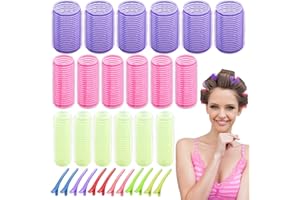 BLUESEABUY 30 Bigodini Set Include 18 Rulli per Capelli Bigodini per Capelli Autoadesivi Hair Rollers Self Grip in 3 Dimensioni (16mm 25mm 35mm) e 12 Clip Becco d'Anatra per Salone Parrucchiere