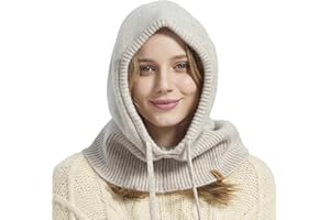 ACUSHLA 100% Merino Wool Balaclava for Women & Men Winter Warm Knit Hooded Scarf Hoodie Hat and Scarf Set in One